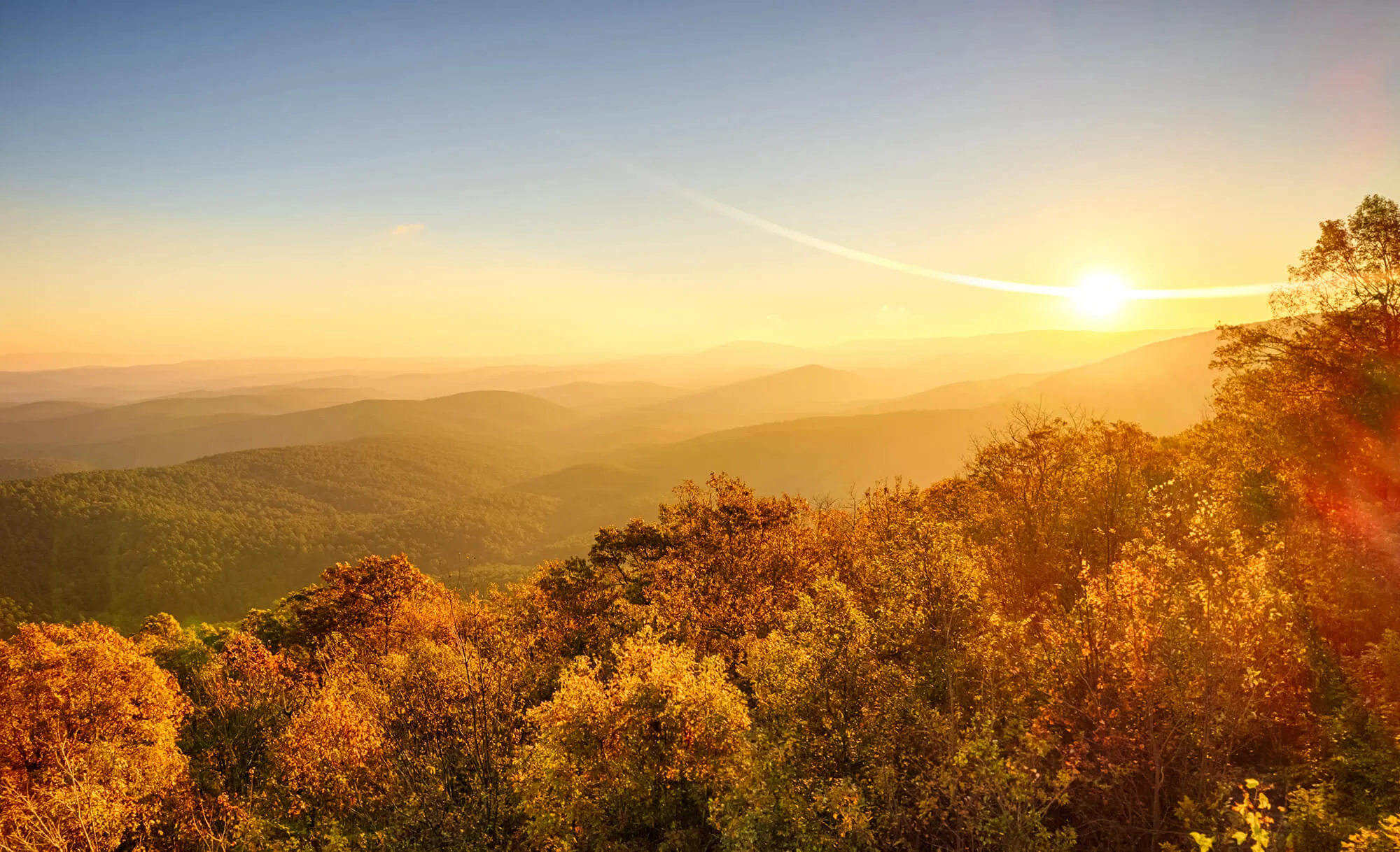 Sunrise in November over scenic mountaintop